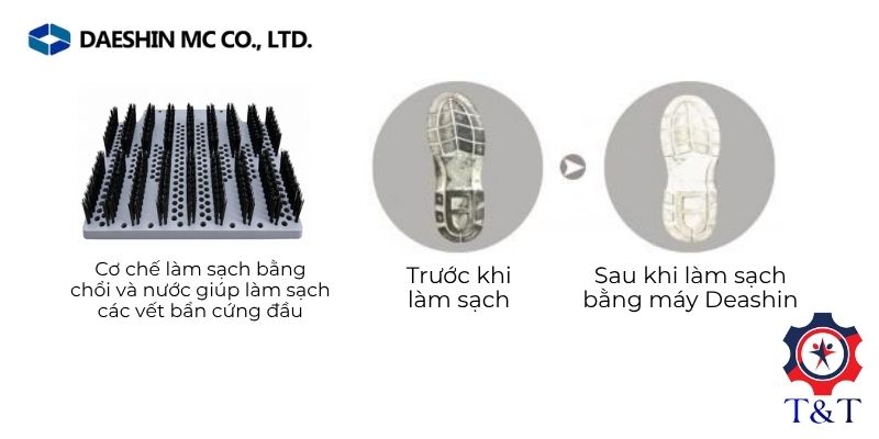 Daeshin DS-414 làm sạch đế giày bằng bàn chải và nước